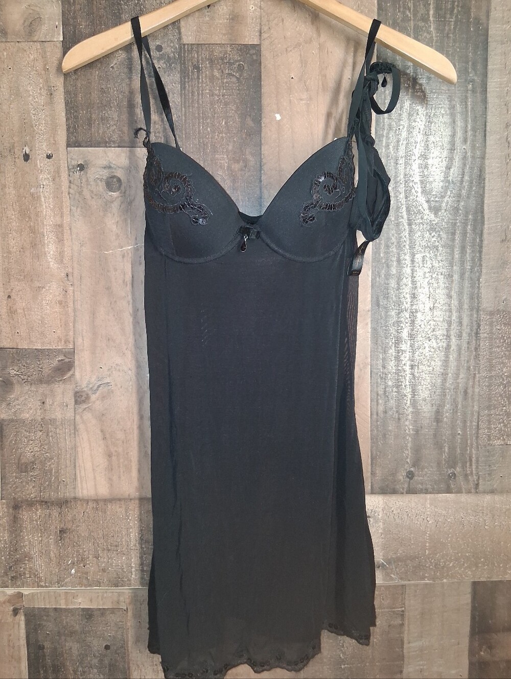 NWT Marilyn Monroe Intimates Chemise Nightie Black Sequin Size Medium